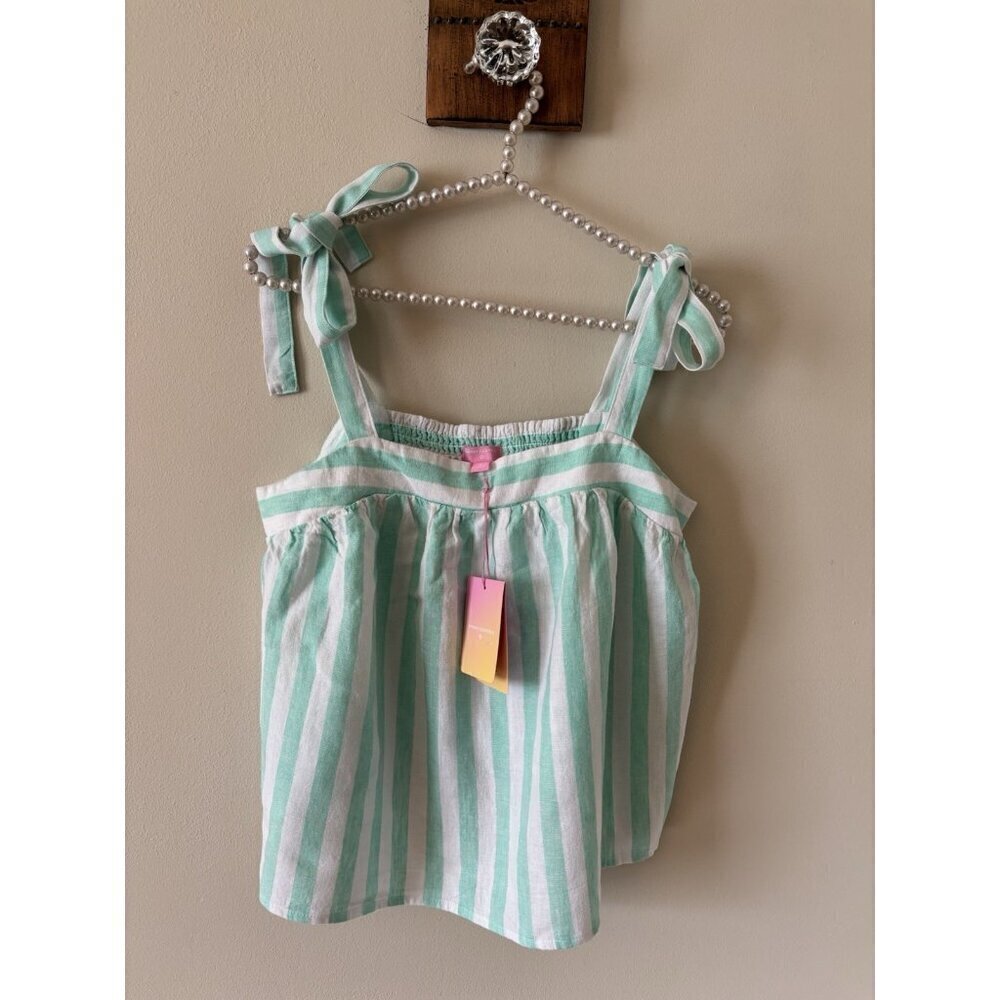 NWT Stoney Clover Lane x Target Size M Linen Blend Tank Top Green White Stripes
